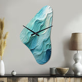 Aqua Blue And White Serenity Swirl I - Asymmetric Metal Wall Clock