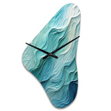 Aqua Blue And White Serenity Swirl I - Asymmetric Metal Wall Clock