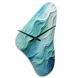 Aqua Blue And White Serenity Swirl I - Asymmetric Metal Wall Clock