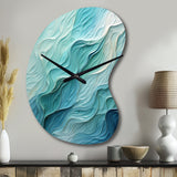 Aqua Blue And White Serenity Swirl I - Asymmetric Metal Wall Clock