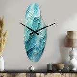 Aqua Blue And White Serenity Swirl I - Asymmetric Metal Wall Clock