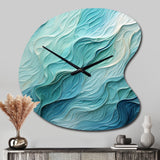 Aqua Blue And White Serenity Swirl I - Asymmetric Metal Wall Clock