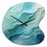 Aqua Blue And White Serenity Swirl I - Asymmetric Metal Wall Clock