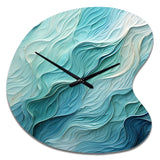 Aqua Blue And White Serenity Swirl I - Asymmetric Metal Wall Clock