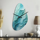 Aqua Blue And White Serenity Swirl I - Asymmetric Metal Wall Clock