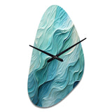 Aqua Blue And White Serenity Swirl I - Asymmetric Metal Wall Clock