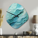 Aqua Blue And White Serenity Swirl I - Asymmetric Metal Wall Clock