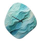 Aqua Blue And White Serenity Swirl I - Asymmetric Metal Wall Clock