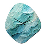 Aqua Blue And White Serenity Swirl I - Asymmetric Metal Wall Clock
