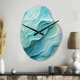 Aqua Blue And White Serenity Swirl I - Asymmetric Metal Wall Clock
