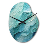 Aqua Blue And White Serenity Swirl I - Asymmetric Metal Wall Clock