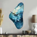 Aqua Blue And White Serenity Swirl III - Asymmetric Metal Wall Clock