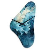 Aqua Blue And White Serenity Swirl III - Asymmetric Metal Wall Clock