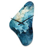Aqua Blue And White Serenity Swirl III - Asymmetric Metal Wall Clock