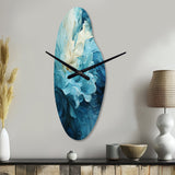 Aqua Blue And White Serenity Swirl III - Asymmetric Metal Wall Clock