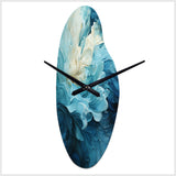 Aqua Blue And White Serenity Swirl III - Asymmetric Metal Wall Clock