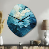 Aqua Blue And White Serenity Swirl III - Asymmetric Metal Wall Clock