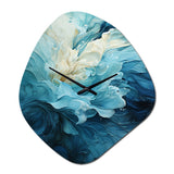 Aqua Blue And White Serenity Swirl III - Asymmetric Metal Wall Clock