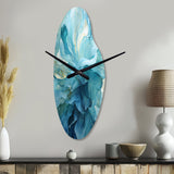 Aqua Blue And White Serenity Swirl IV - Asymmetric Metal Wall Clock