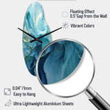 Aqua Blue And White Serenity Swirl IV - Asymmetric Metal Wall Clock