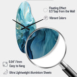 Aqua Blue And White Serenity Swirl IV - Asymmetric Metal Wall Clock