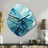Aqua Blue And White Serenity Swirl IV - Asymmetric Metal Wall Clock
