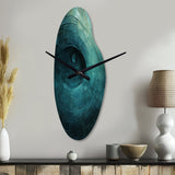 Teal Twisting Tranquility Spiral I - Asymmetric Metal Wall Clock