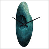 Teal Twisting Tranquility Spiral I - Asymmetric Metal Wall Clock