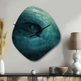 Teal Twisting Tranquility Spiral I - Asymmetric Metal Wall Clock