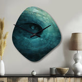 Teal Twisting Tranquility Spiral I - Asymmetric Metal Wall Clock