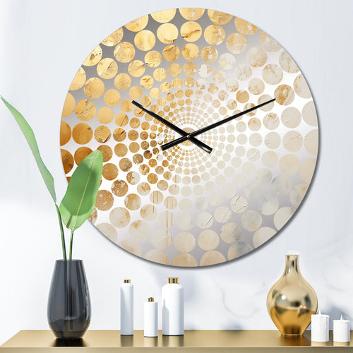 Gold White Marble Geode Magic III - Abstract Metal Wall Clock