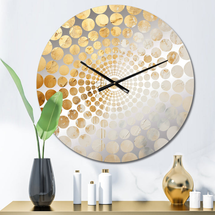 Gold White Marble Geode Magic III - Abstract Metal Wall Clock