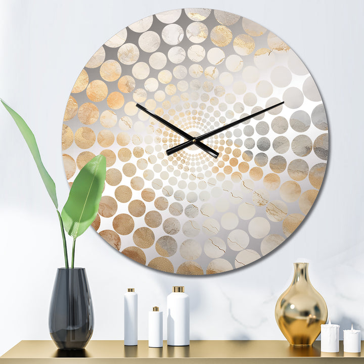 Gold White Marble Geode Magic V - Abstract Metal Wall Clock