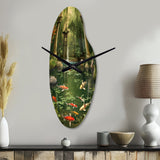 Bamboo And Koi Pond Showcase I - Asymmetric Metal Wall Clock