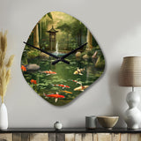 Bamboo And Koi Pond Showcase I - Asymmetric Metal Wall Clock