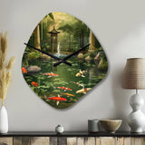 Bamboo And Koi Pond Showcase I - Asymmetric Metal Wall Clock