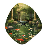 Bamboo And Koi Pond Showcase I - Asymmetric Metal Wall Clock