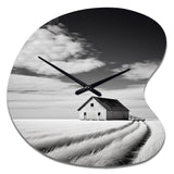 Black And White Barn Minimalism Country Charm I - Asymmetric Metal Wall Clock