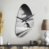 Black And White Barn Minimalism Country Charm I - Asymmetric Metal Wall Clock