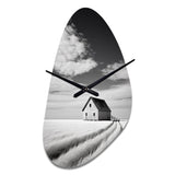 Black And White Barn Minimalism Country Charm I - Asymmetric Metal Wall Clock