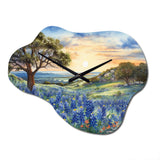 Blue Bonnets Sunset - Asymmetric Metal Wall Clock