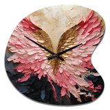 Pink And Gold Angel Wings - Asymmetric Metal Wall Clock