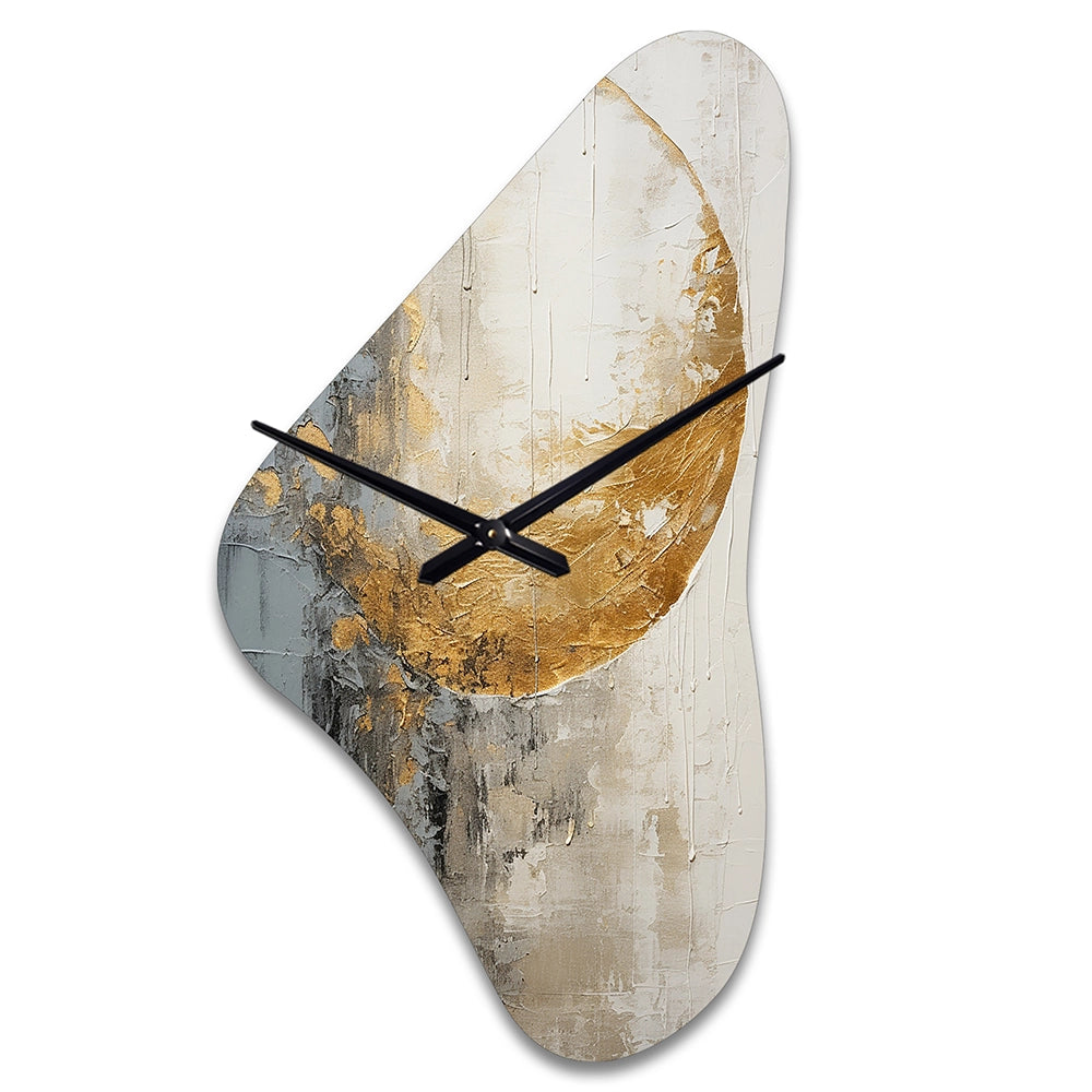 Minimalism Grey Gold Moon Poteries - Asymmetric Metal Wall Clock
