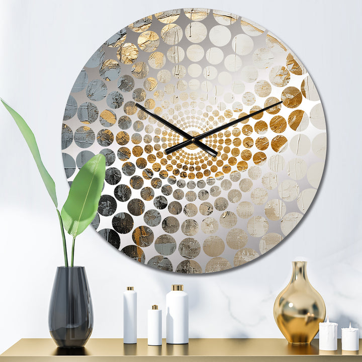 Minimalism Grey Gold Moon Poteries - Abstract Metal Wall Clock