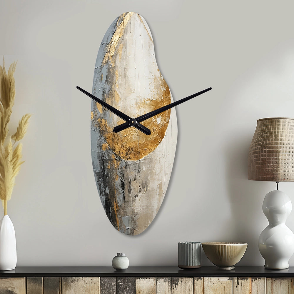 Minimalism Grey Gold Moon Poteries - Asymmetric Metal Wall Clock