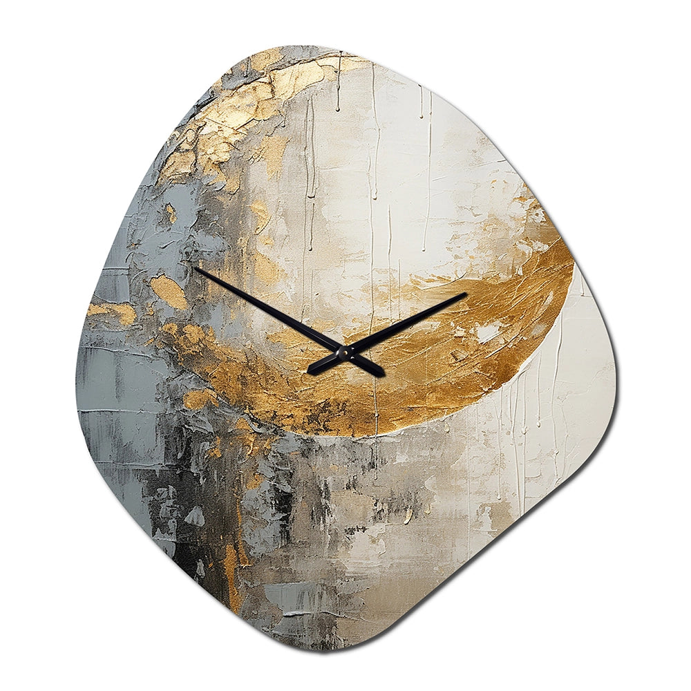Minimalism Grey Gold Moon Poteries - Asymmetric Metal Wall Clock