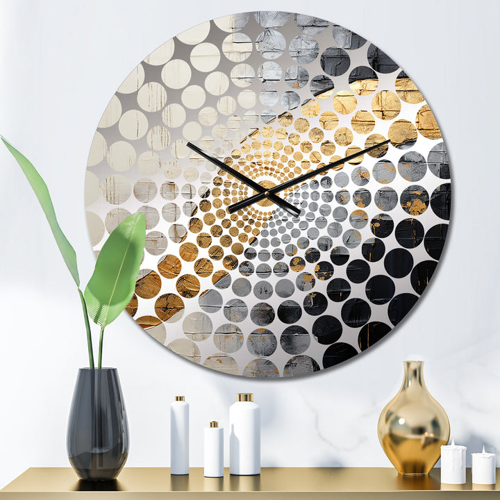 Gray Gold Minimalism Poteries - Abstract Metal Wall Clock
