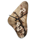 Cherry Blossoms Brown Dark Solitude I - Asymmetric Metal Wall Clock