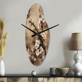 Cherry Blossoms Brown Dark Solitude I - Asymmetric Metal Wall Clock