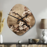 Cherry Blossoms Brown Dark Solitude I - Asymmetric Metal Wall Clock